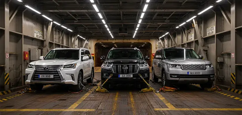 3 cars loaded in container