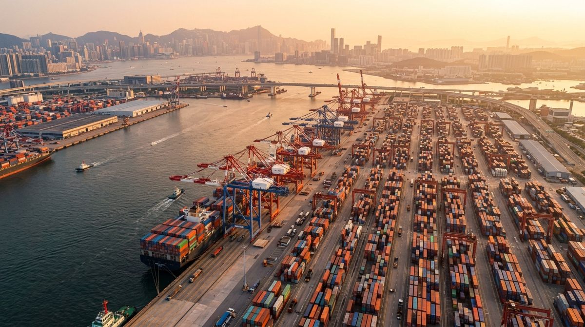 Sea vs air freight from China to Dubai: container ship loading at a Chinese port