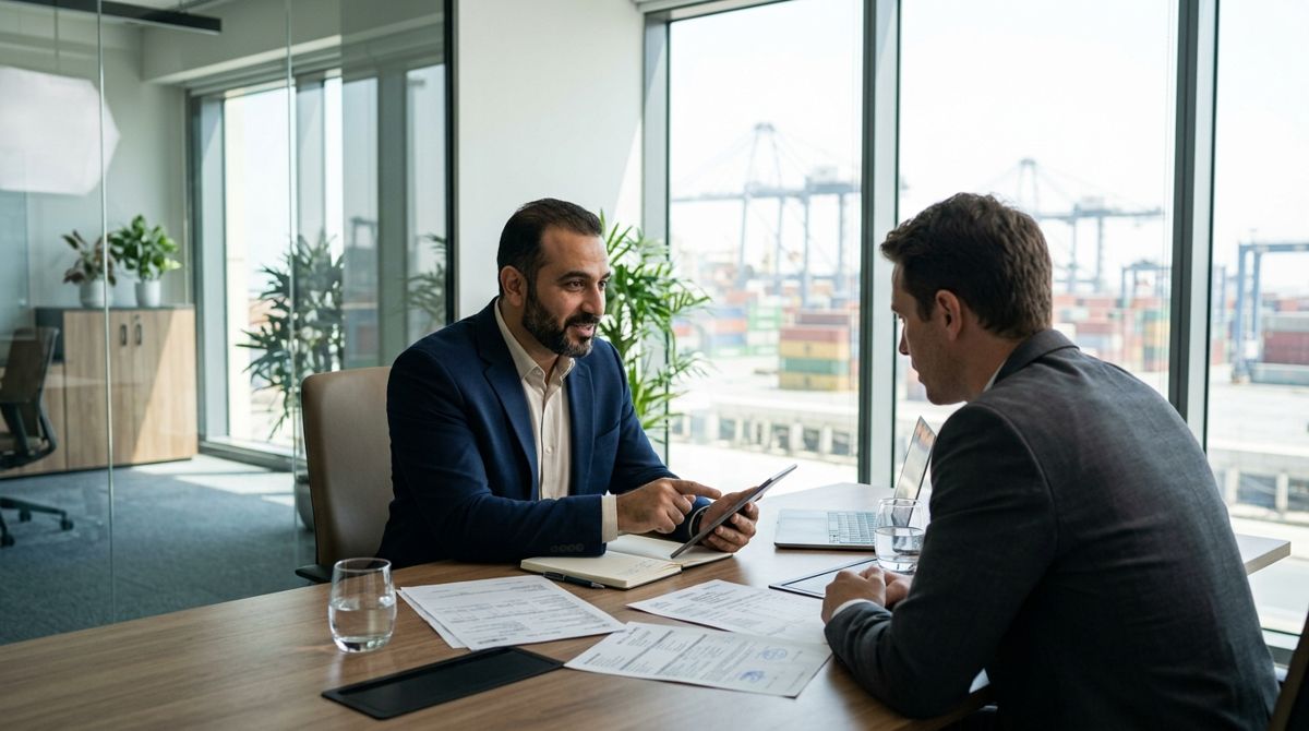 How to choose a shipping company in UAE: a freight forwarder in Dubai explaining a quotation to a client