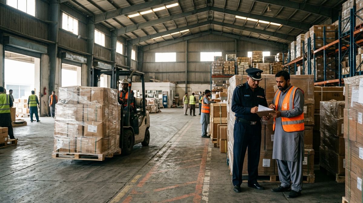 Air cargo customs clearance at a cargo terminal in Pakistan