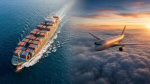 Sea vs air freight from China to Dubai: container ship and cargo plane