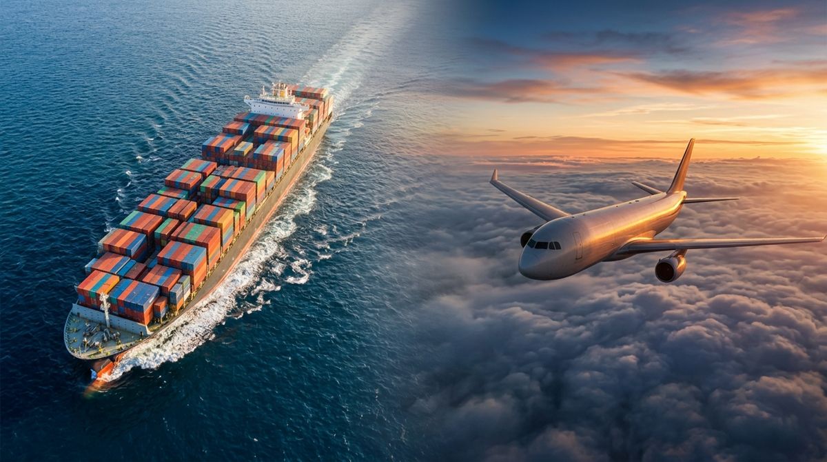 Sea vs air freight from China to Dubai: container ship and cargo plane